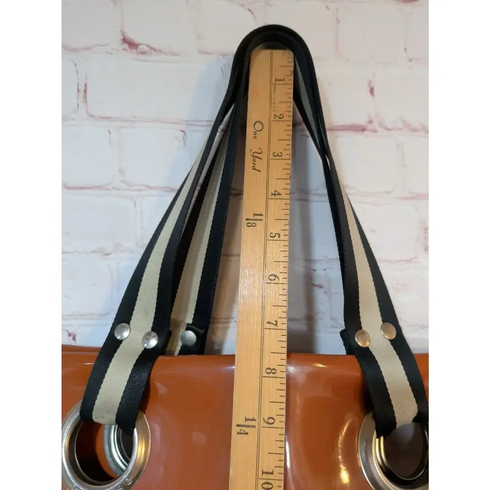VTG Joyeuse Made France Burnt Orange Brown Patent Grommet Tote Bag Modele Depose